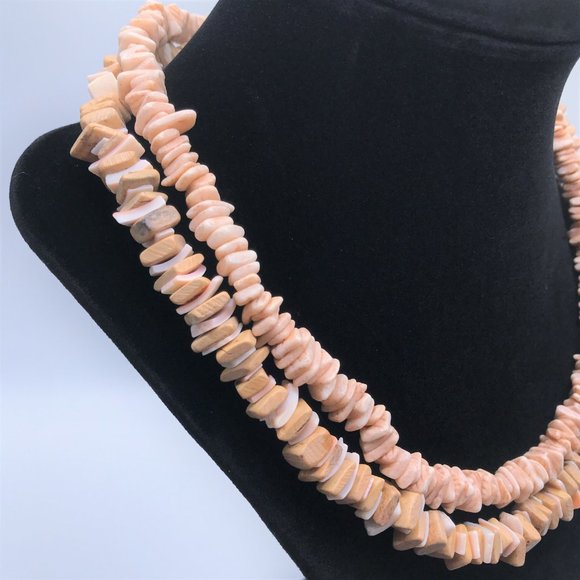 2 Necklace Lot Brown Coated Shell Chips Coco Shell Beach Island Surfer Chunky - Picture 4 of 7